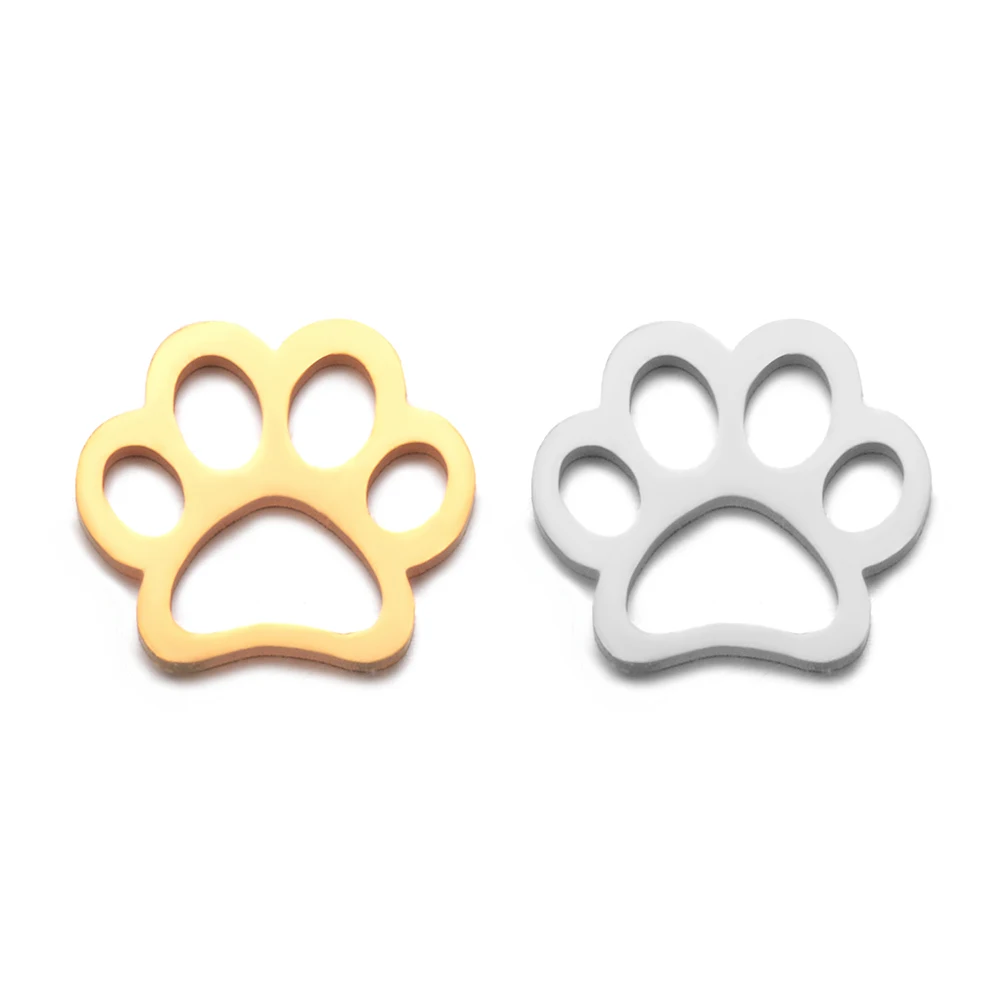 10pcs/Lot Stainless Steel Cute Dog\'s Paw Charms DIY Connectors Making Bracelet Necklace Accessories 11*12mm