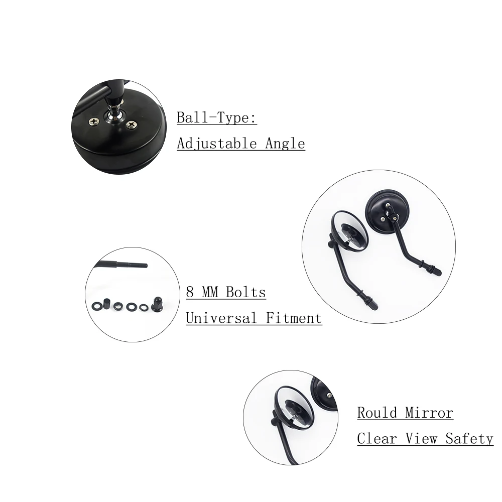 8mm Black/Chrome Motorcycle Mirror Short Stem 3\