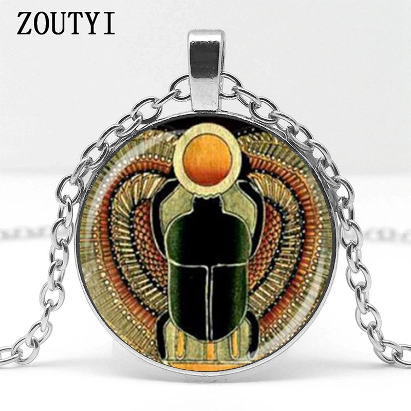 2018 / Power Symbol Egyptian Scarab Glass Dome Pendant Necklace Fashion Glass Necklace Jewelry