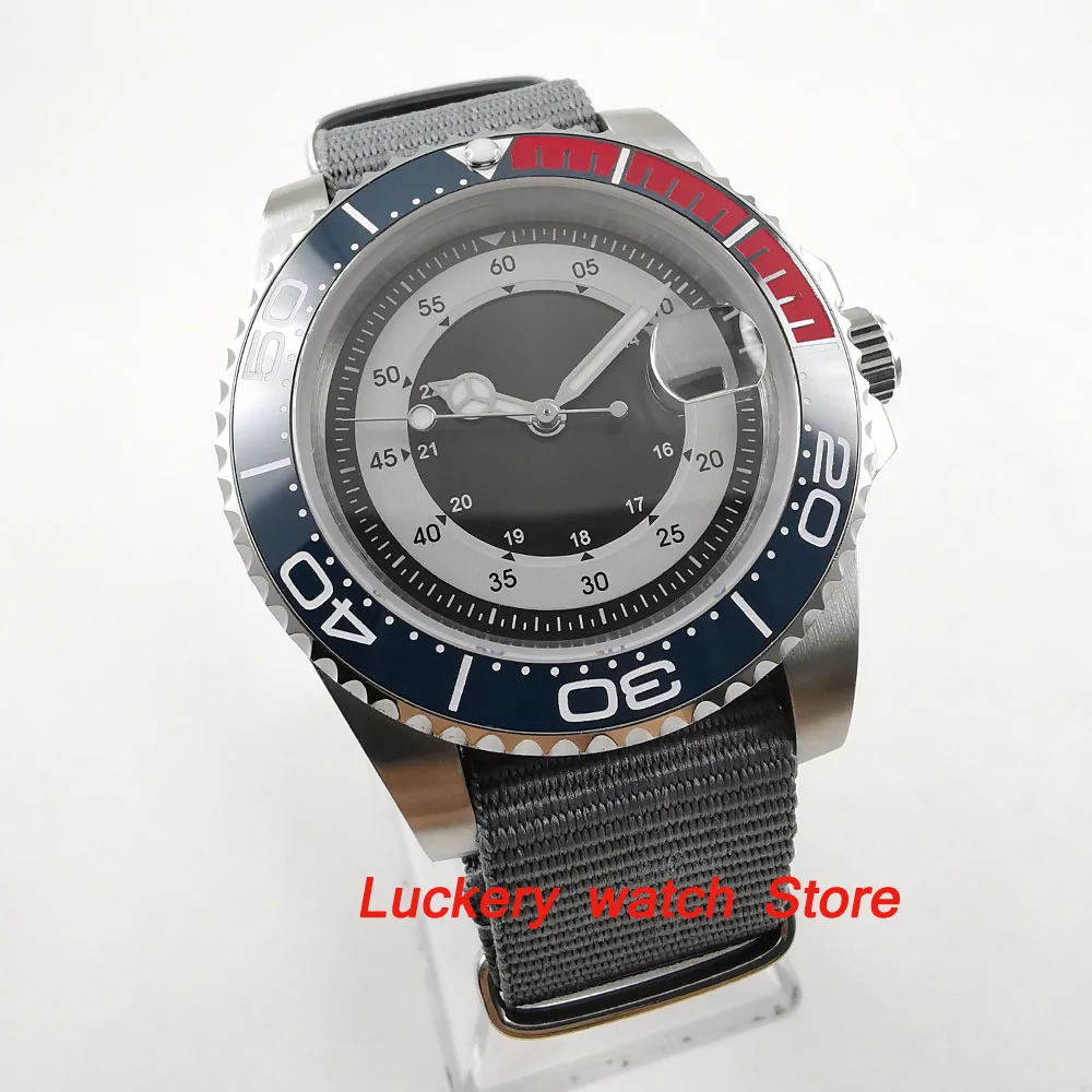 40mm no logo Blue and red ceramic Bezel black and white dial sapphire glass automatic Mens Watch-BA64