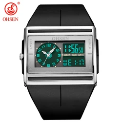 Top Sale Ohsen Digital Quartz Fashion Black Men Wristwatch 30M Waterproof Rubber Band LCD Sport Male Gift Watches orologio uomo