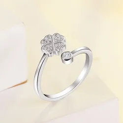 Trendy Silver 925 Sterling Rings For Women Jewelry Fashion Crystal Clover Girls Finger Rings Accessories Lady Birthday Gift