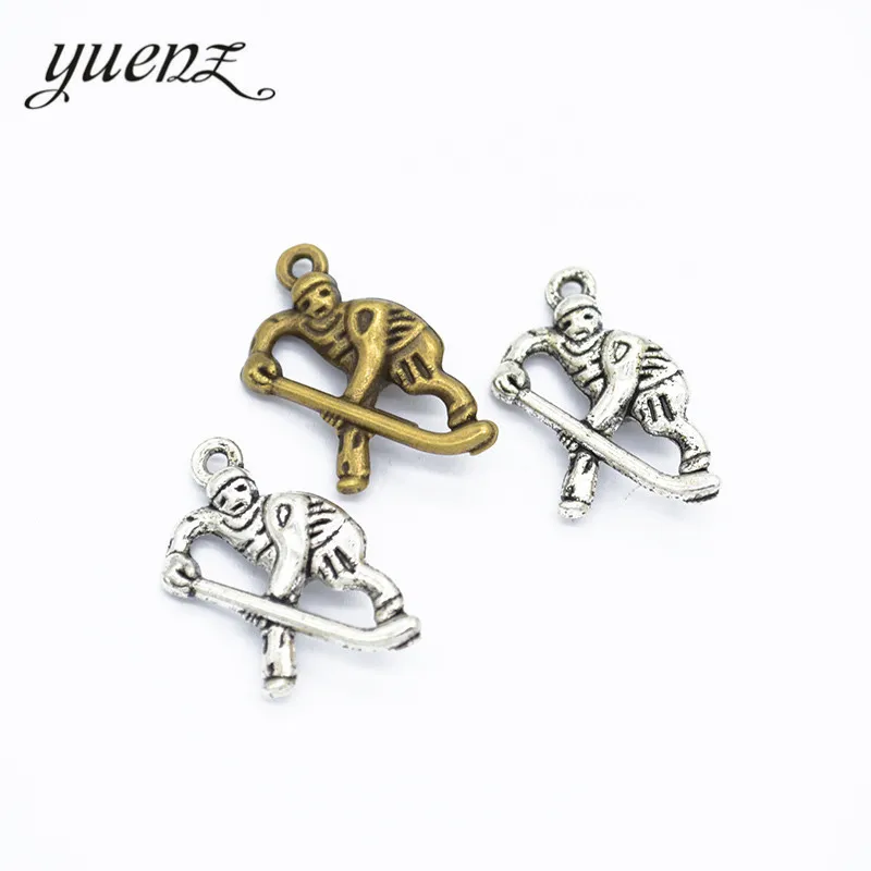 YuenZ 5pcs Antique Silver color Plated Hockey player Charms  Pendants Necklace Beads DIY 26*15mm I182