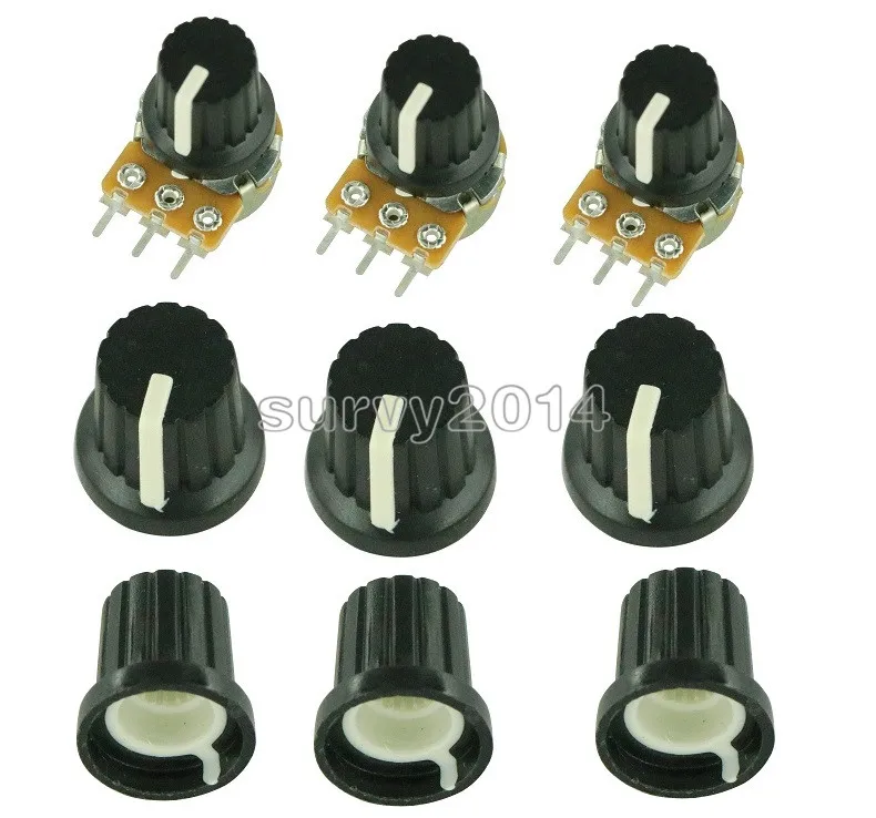 Резистор потенциометра 1 шт., 1 к 10 к 20 к 50 к 100 к 500 к ом 3-контактный линейный конический роторный потенциометр для Arduino с крышкой