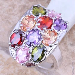 Royal Multigem Green Peridot Silver Plated  Women's Ring Size 6 / 7 / 8 / 9 R1277