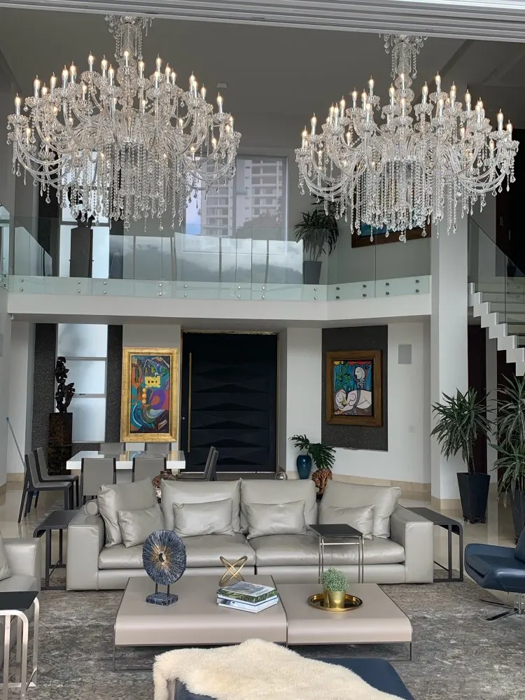 Led Ceiling Chandeliers Crystal Large Modern Lamp Living Room Glass Chandelier Lighting Hall Stairway White Silver image 4