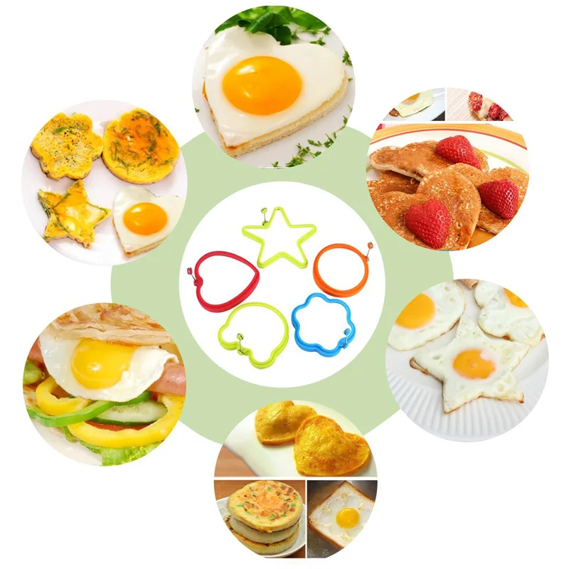 NEW Kitchen Tools Stars Heart Round Flower Shape Non-stick Silicone Fried Egg Mold Pancake Rings Cooking Egg Tools Mould