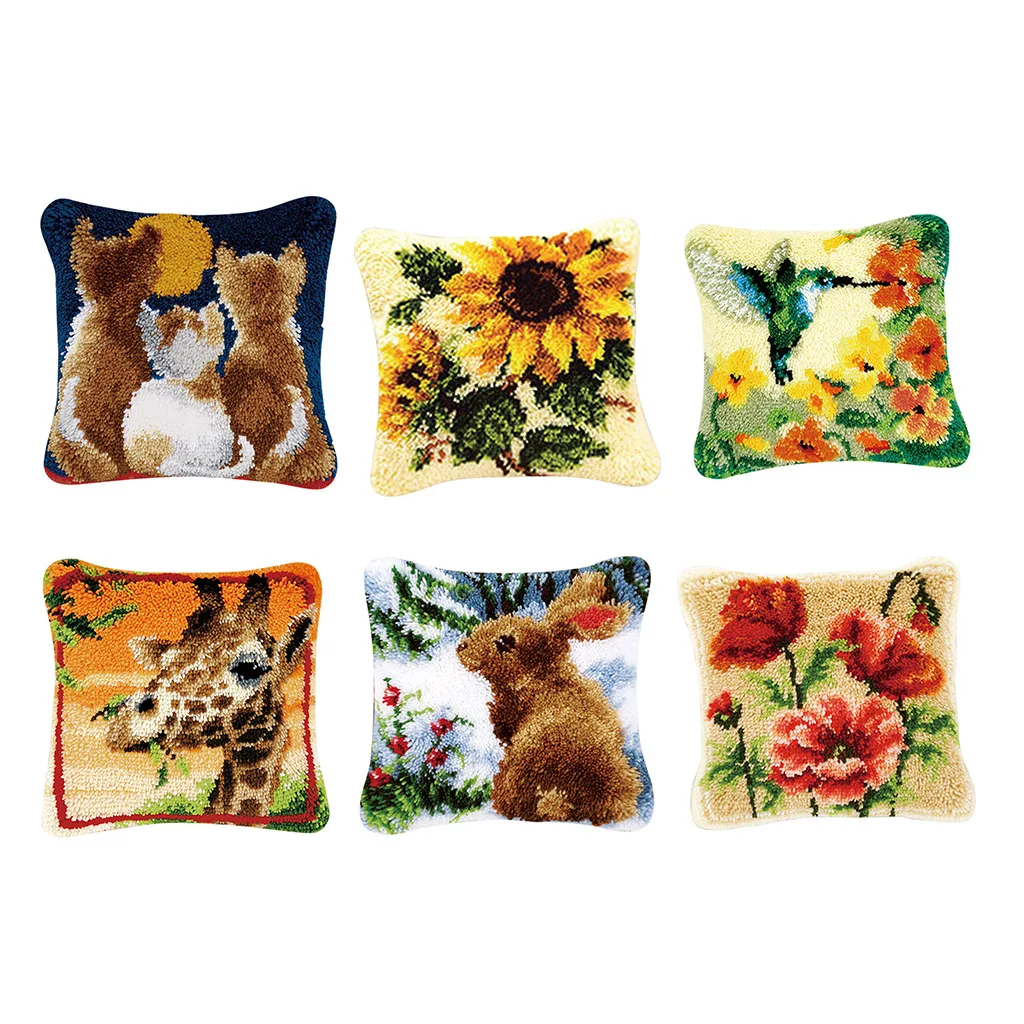 Animal or Flower Latch Hook Rug Kits, Pillow Case Making Package, Kids Beginners Handicraft Lovers