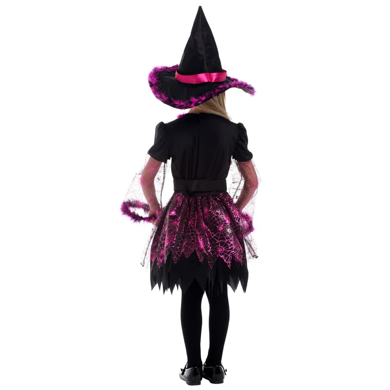 Spider Witch Costume for Kids Girl New Year Halloween Christmas Carnival Children Magician Wizard Cosplay Clothes Dress with Hat