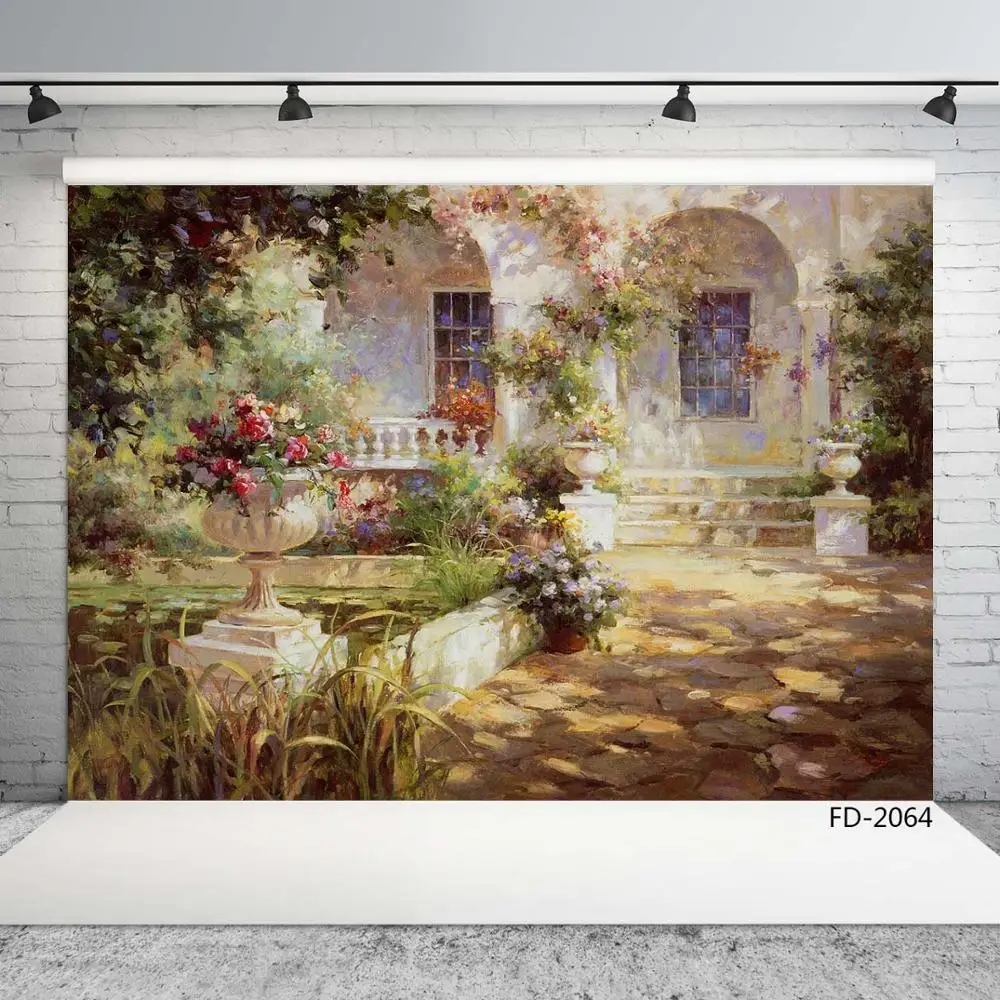 Oil Painting Courtyard Photo Backgrounds Vinyl Cloth Photography Backdrops for Photo Studio Baby Children Portrait Photobooth