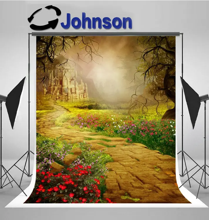 

fantasy scenery road old castle flower tree backdrops High quality Computer print party photography backgrounds