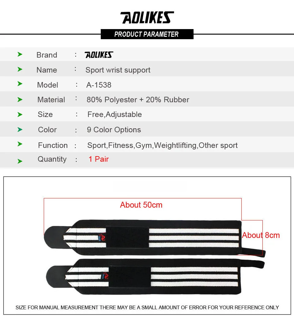 AOLIKES 1 Paar Handgelenkbandagen für Gewichtheben, Fitnessstudio, Handgelenkschlaufen für Gewichtheben, Handgelenkstütze für Powerlifting, Krafttraining – Detail 13