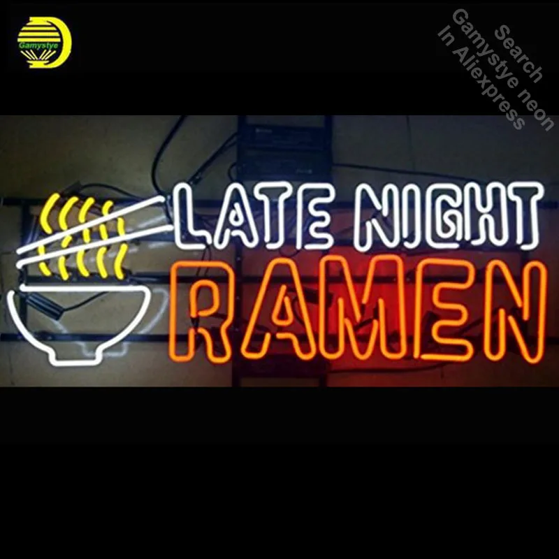 

Late Night Ramen Neon Sign Bulb neon signs for sale Noodle Glass Tube Handcraft Restaurant Diner Bow neon lights light up signs