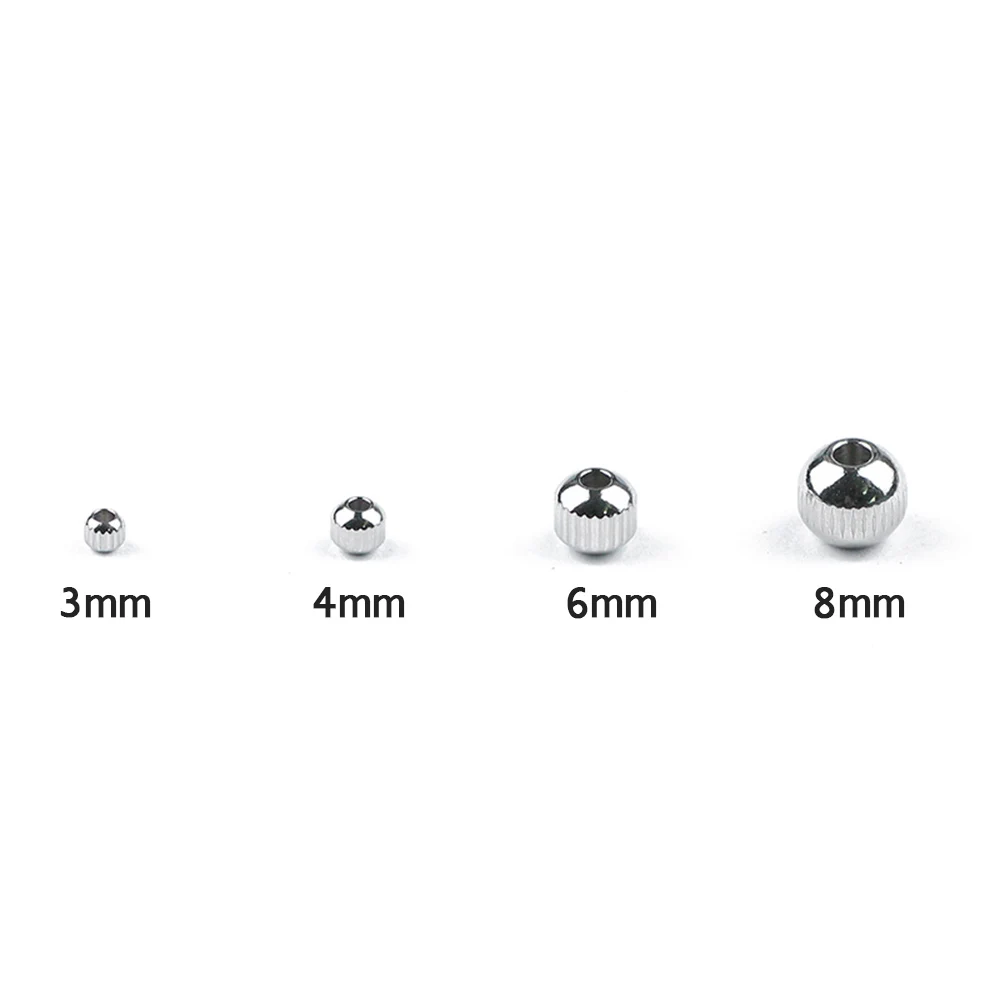 WLYeeS Stripe Stainless steel Spacer bead Round Charm Metal Ball 3 4 6 8mm Loose beads fit Women Men Jewelry Bracelet Making DI