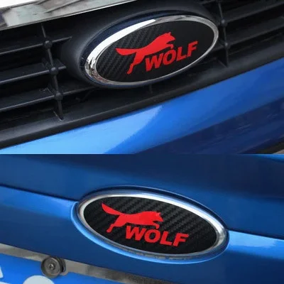 Pegatinas de fibra de carbono 3D con logotipo de lobo para coche Ford Focus, pegatinas de vinilo con diseño de cabeza y cola, 2 piezas