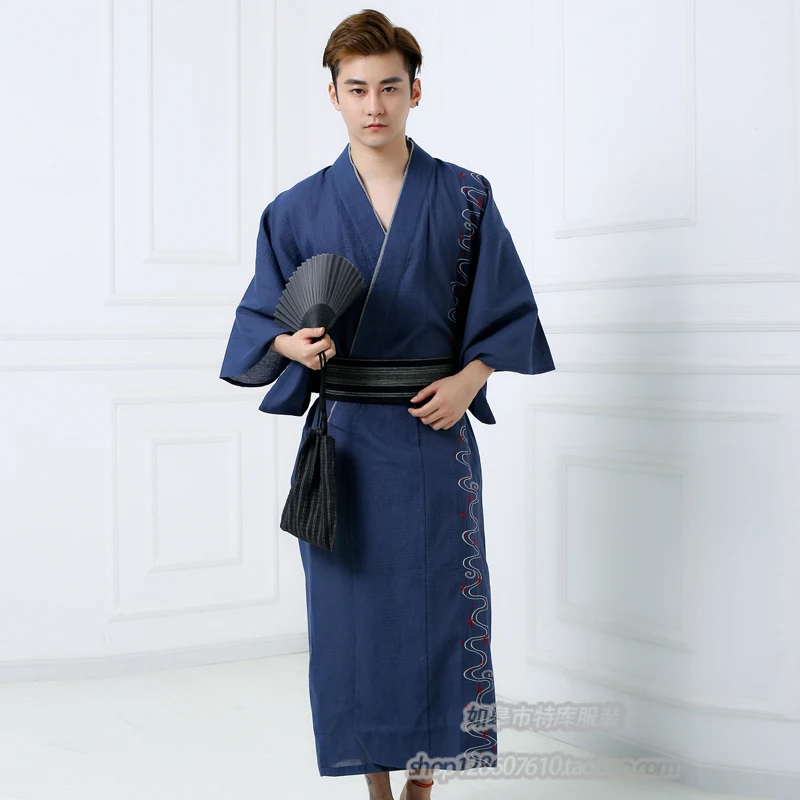 Winter Male Traditional Japanese Kimono with Obi Mens Thicken 100% Cotton Robe Yukata Men\'s Bath Robe Kimono Pajamas A52604