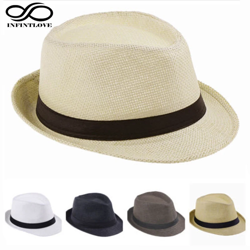 LUCKYLIANJI Child Kid Jazz Beach Fedora Trilby Gangster Cap Summer Sunhat Straw Panama Hat For Boys Girls (One Size:54cm)