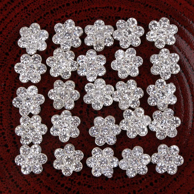 120pcs/lot 11MM Acrylic Metal Snow Rhinestone Button For Craft Flatback Crystal Decorative Buttons For Hair Accessory Wholesale