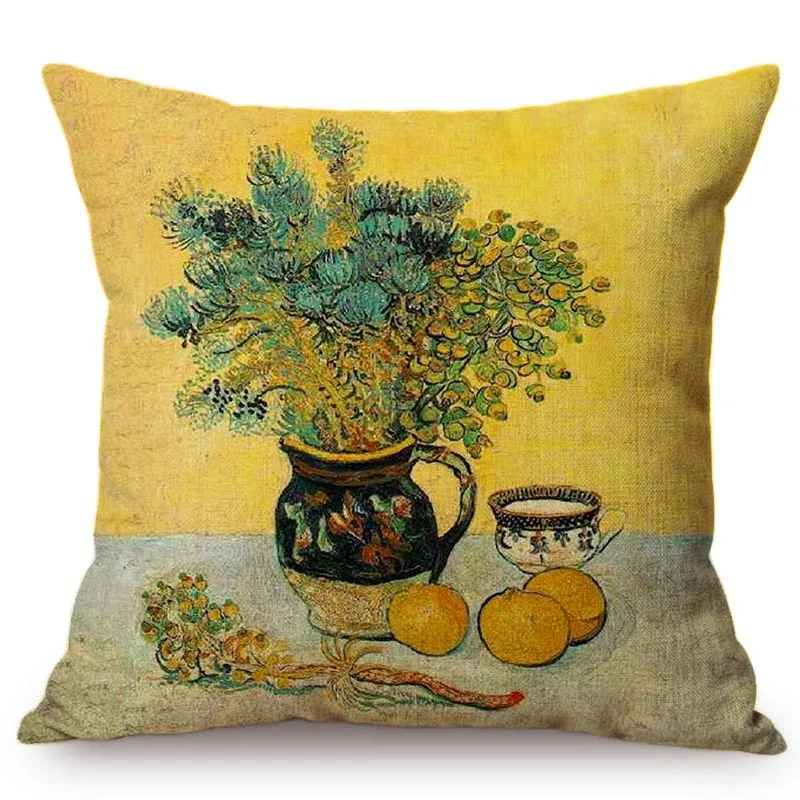 Van Gogh Oil Painting Sunflower Series Cushion Cover Classical Vintage Vase Flowers Elegant Decoration Sofa Throw Pillow Case