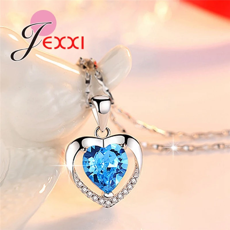 925 Sterling Silver Needle Heart Shape Pendant Necklace Pave Shiny AAA Cubic Zirconia Crystal Wedding Engagement Gift Wholesale