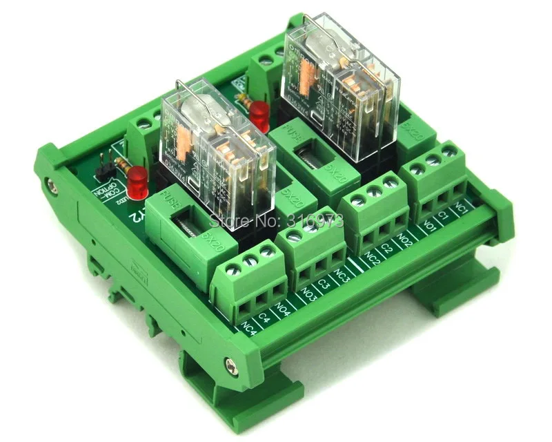 

DIN Rail Mount Fused 2 DPDT 5A Power Relay Interface Module, G2R-2 5V DC Relay.