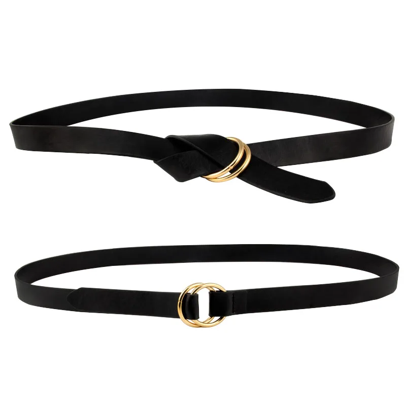 New Women belt fashion Double Round ring buckle belt solid color casual Women dress and cowboy pants decoration belt