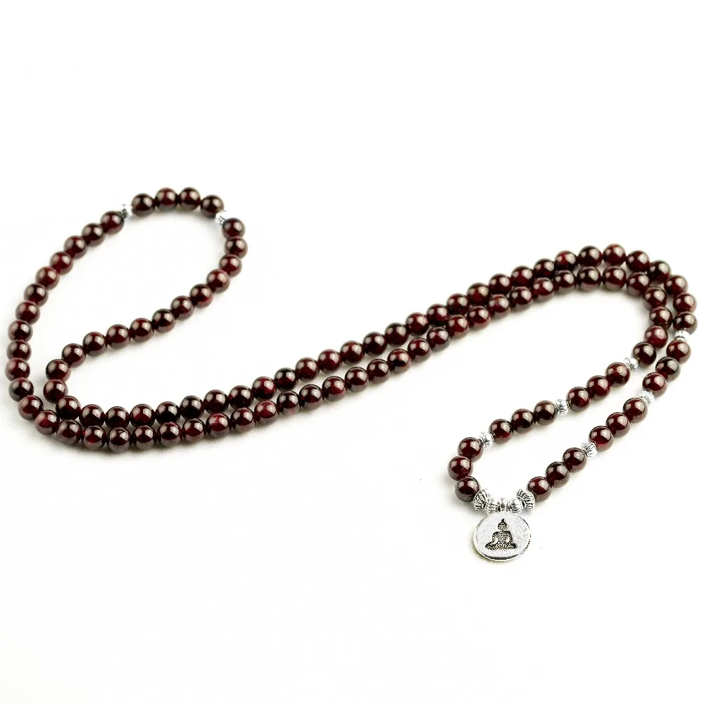 Natural A Garnet 108 Beads Mala Bracelet 6MM Stone Women Men Meditation Lotus OM Charm Yoga Bracelets Drop shipping