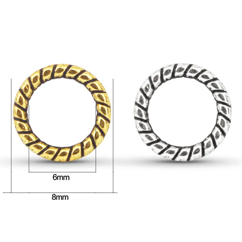 100pcs/lot Wholesale Zinc Alloy Ring Beads Spacer 8mm With 6mm Hole Jewelry Charm Findings Women Bracelet Beads DIY Accessories