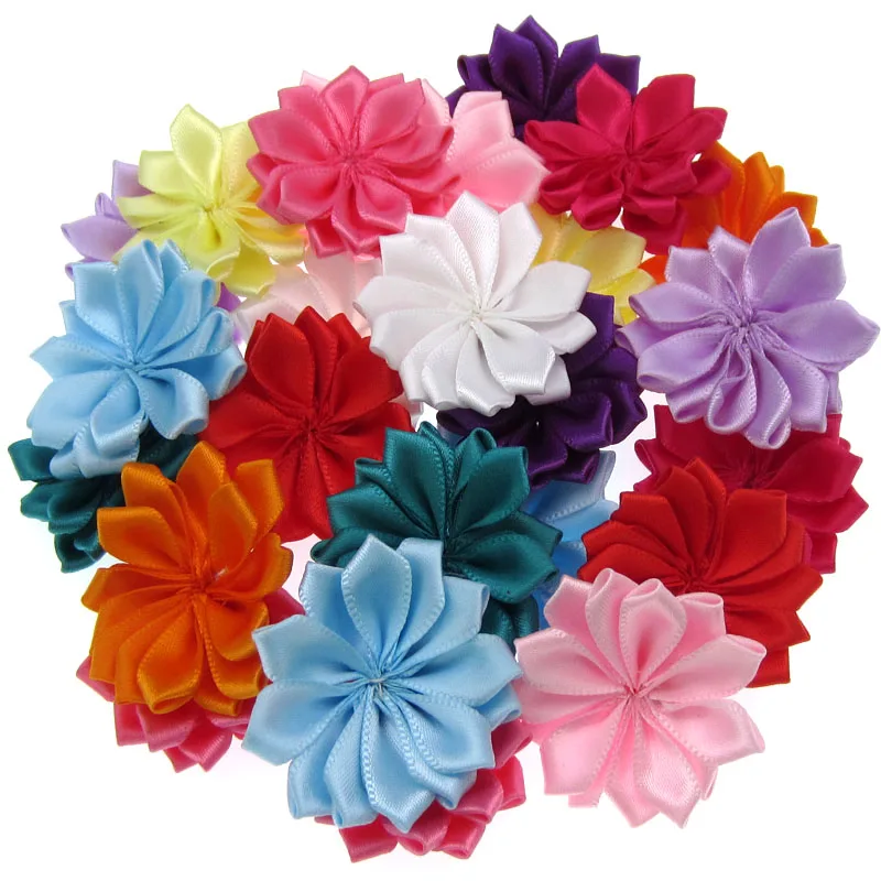 20Pcs Mixed handmade double satin flowers applique for wedding party sewing craft decoration multilayers flowers 4.0cm