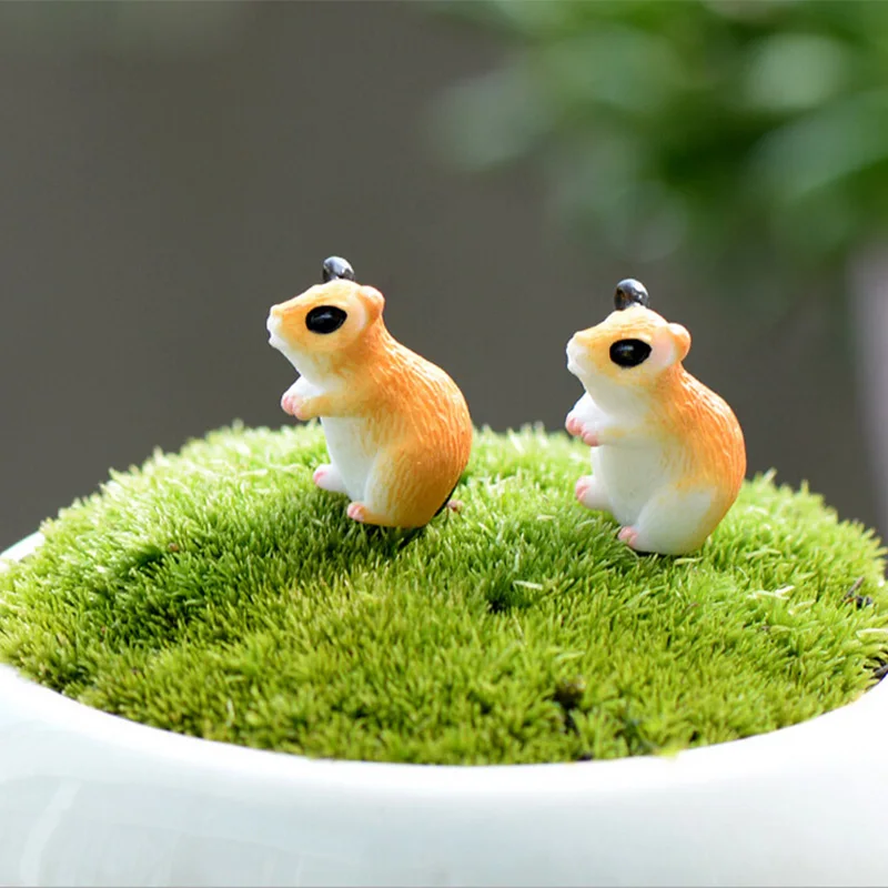 2pc Hamster Figurine Miniature Decoration Mini Fairy Garden Animal Statue Similation Resin Craft Home Car Decoration