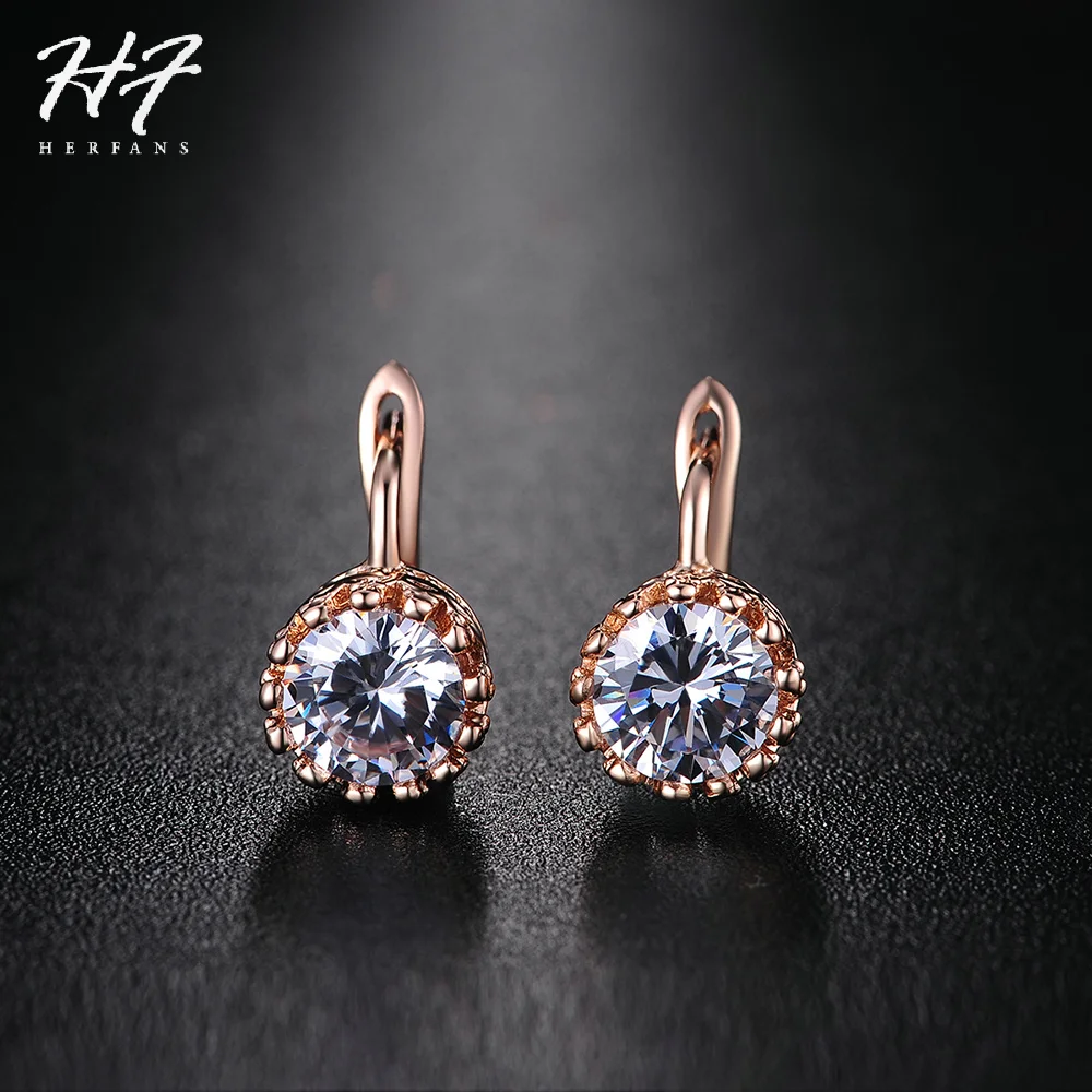 Crown Style Wedding Earrings For Women Rose Gold Color Vintage Shiny Cubic Zircon Crystal Jewelry Women\'s Earing E610 E611