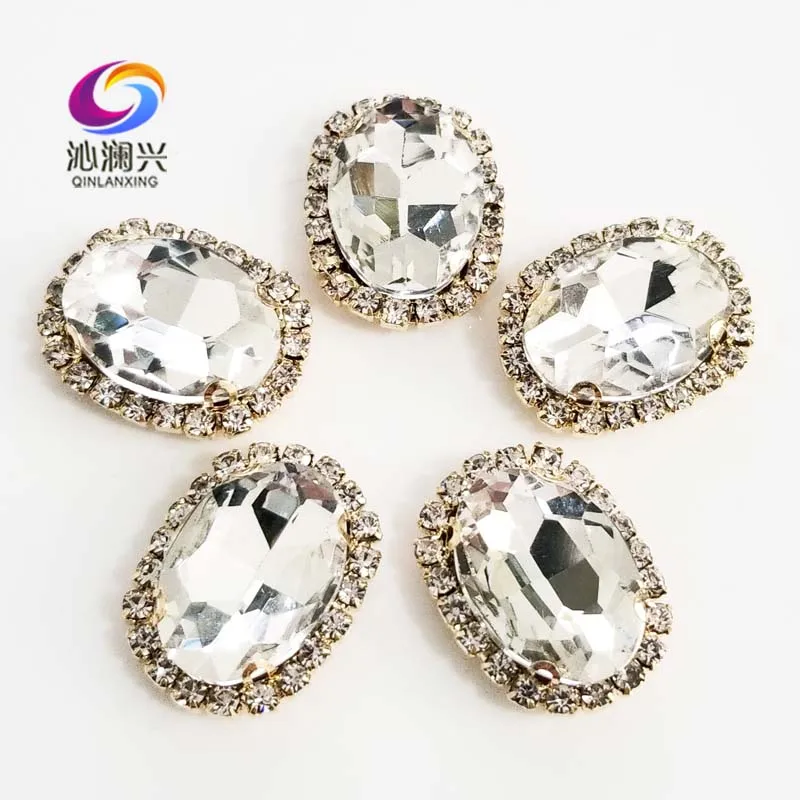 

White oval shape top quality Glass Crystal buckle,golden bottom sew on rhinestones,Diy/Clothing/wedding decoration SWTKG01