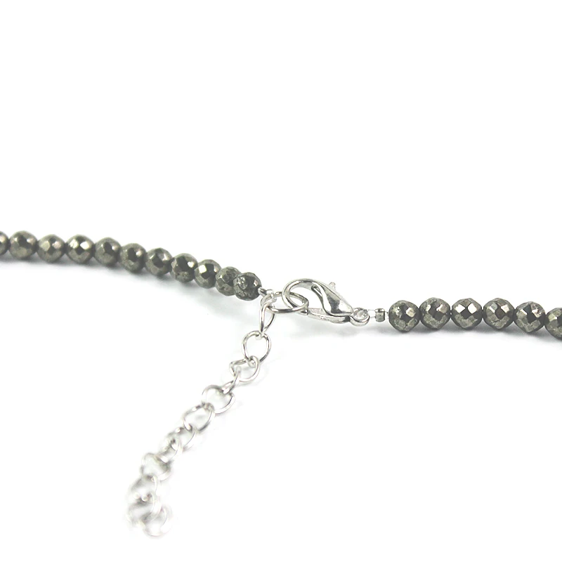 Natural Stone Pyrite Faced Round Beads 4mm Disco Ball Necklace with Alloy Leaf Pendant Fashion Jewelry