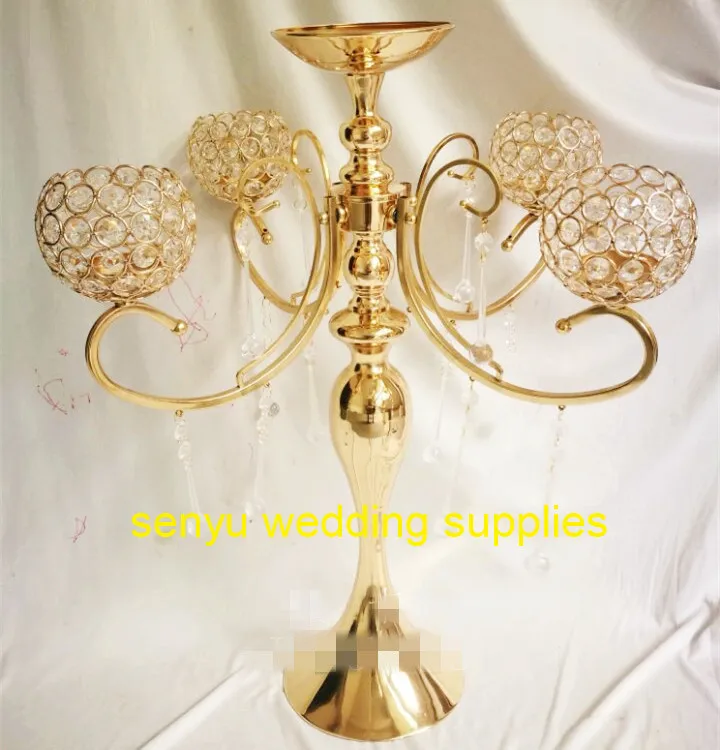 

Weddings Tall Gold crystal ball Candelabra glass crystal Candle Holder Gold Metal Wedding Table Centerpiece Stands senyu0333