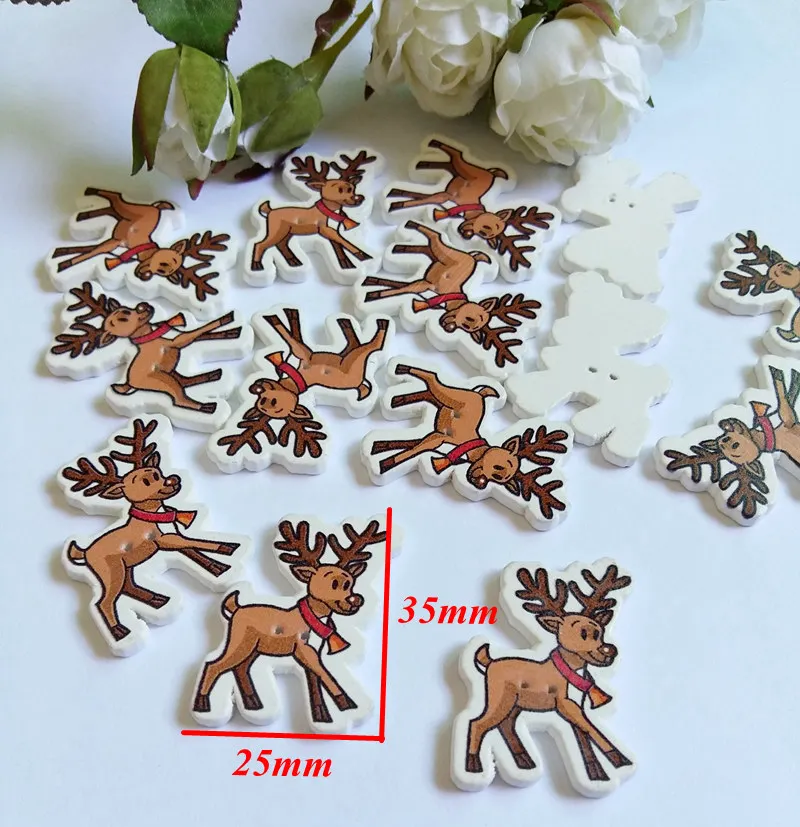 40 sztuk Christmas deer przyciski 2 otwory drukowanie drewniane guziki dekoracyjne boże narodzenie Scrapbooking akcesoria do szycia