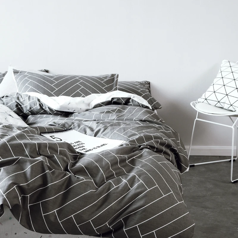 

Высококачественные хлопковые серые комплекты постельного белья, Королевский односпальный, комплект черного пододеяльника из 2-3 предметов, комплект из 4 предметов для пододеяльника, простыни, наволочки