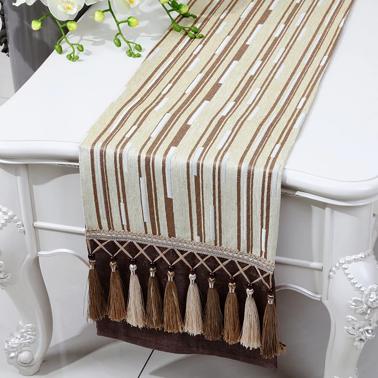 

Latest Stripe Multi Tassel Table Runner Chenille Fabric Rectangle Coffee Table Flag Cloth High End Dining Table Protection Mats