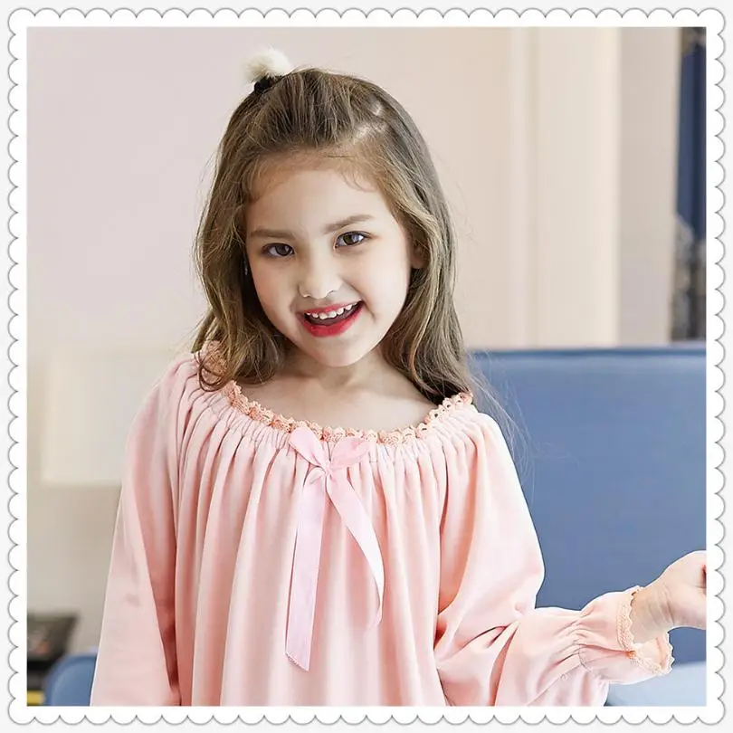 Spring Children\'s Nightgown Baby Girls Clothes Gold Velvet Kids Sleepwear Vintage Princess Home Wear Long Sleeve Pajamas Y338