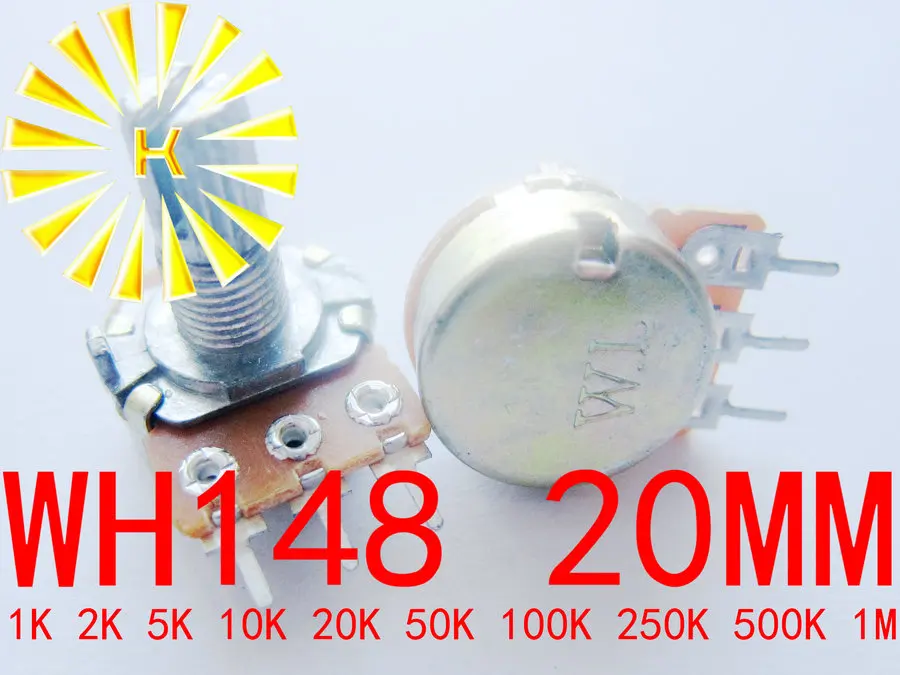 

WH148 20mm 3Pin 1K 2K 5K 10K 20K 50K 100K 250K 500K 1M OHM 0.5W Linear Taper Rotary Carbon Potentiometer Pot x 100PCS