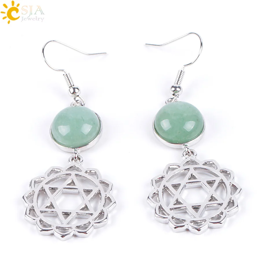 CSJA Women Flower of Life Earrings Reiki Natural Stone Agates Dangler Ethnic Yoga Meditation Rose Lotus Eardrop Jewelry E847