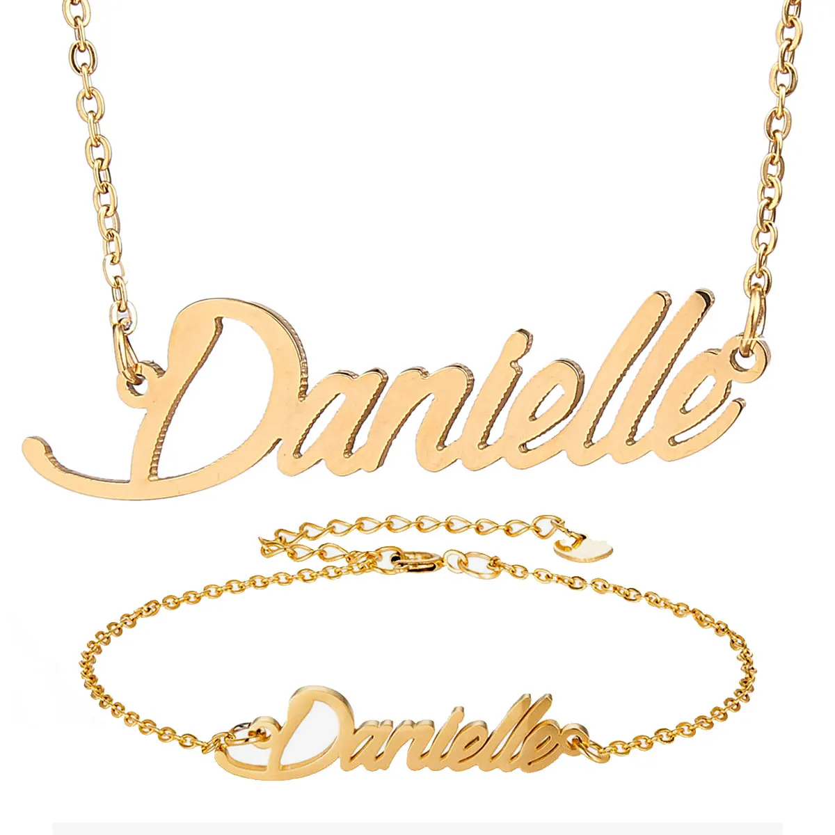 

Danielle Charm Name Necklace + Bracelet Stainless Steel Jewelry Set Script Letter Choker Pendant Nameplate Gift