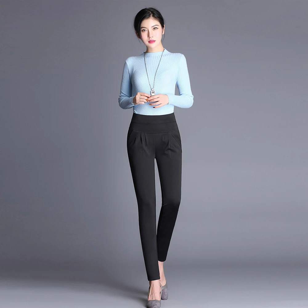 Elegant Women Pants Vintage Loose Pleated Harem Pants Fashion Straight Trousers Casual Stretch High Waist Pants Pantalon Femme