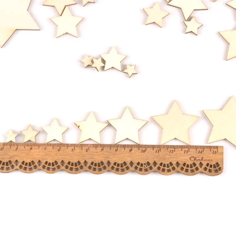 10-80mm Wooden mixed Star For Arts Scrapbooking Embellishments Crafts DIY handicraft Decoration Wedding Decor MT1982