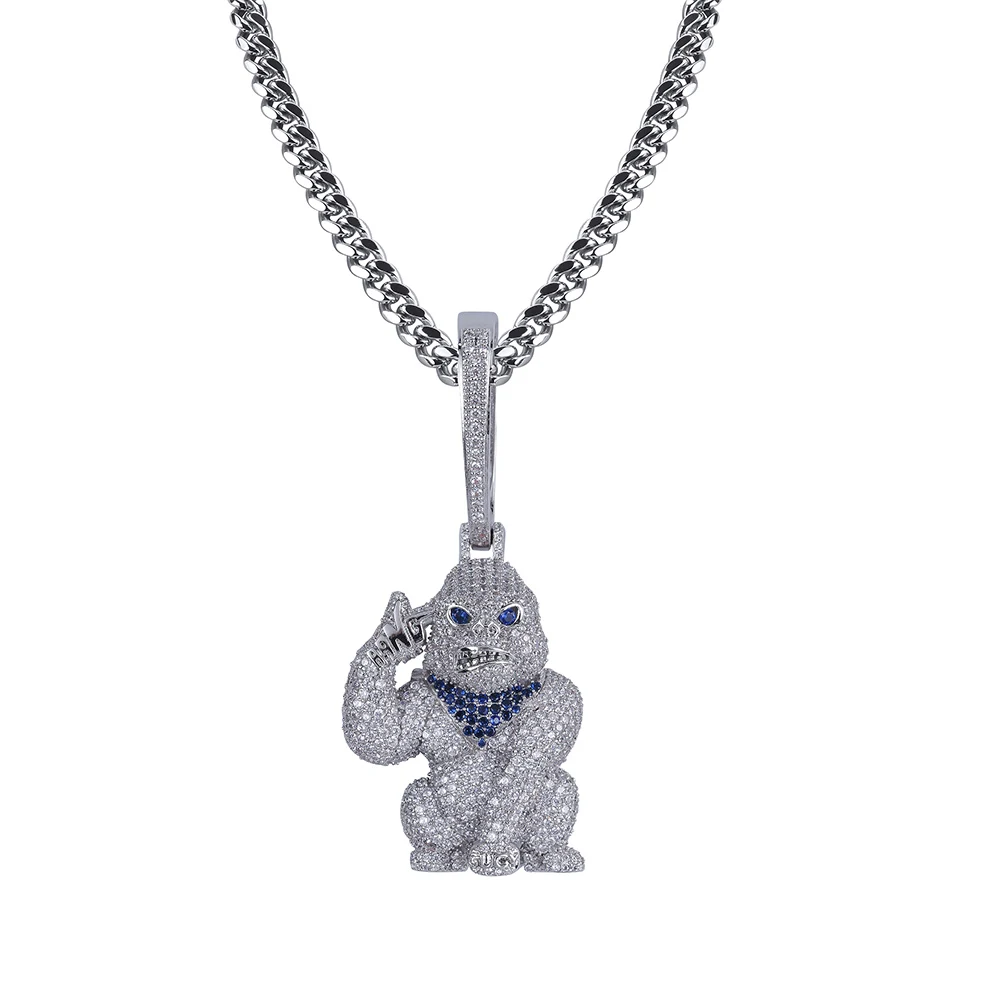 GUCY Hip Hop Arrival Animal Orangutan Pendant Necklace Cubic Zircon Necklaces With Iced Out Tennis Chain Gift For Men