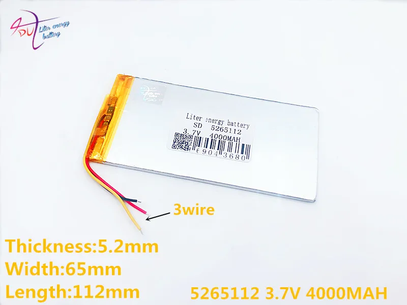 3 خط 3.7V 4000mAh 5065110 5265112 لتر الطاقة البطارية بطارية ليثيوم أيون ل M9 RK3188 رباعية النواة ، M9 ، m99pro ، M9Pro 3G اللوحي