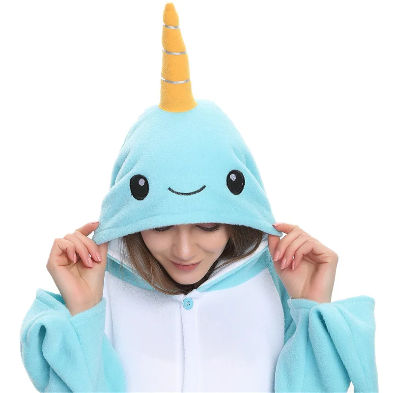 Polar Fleece Kigurumi Narwhal Whale Costume For Adult Women Men's Onesies Pajamas Halloween Carnival Party Clothing