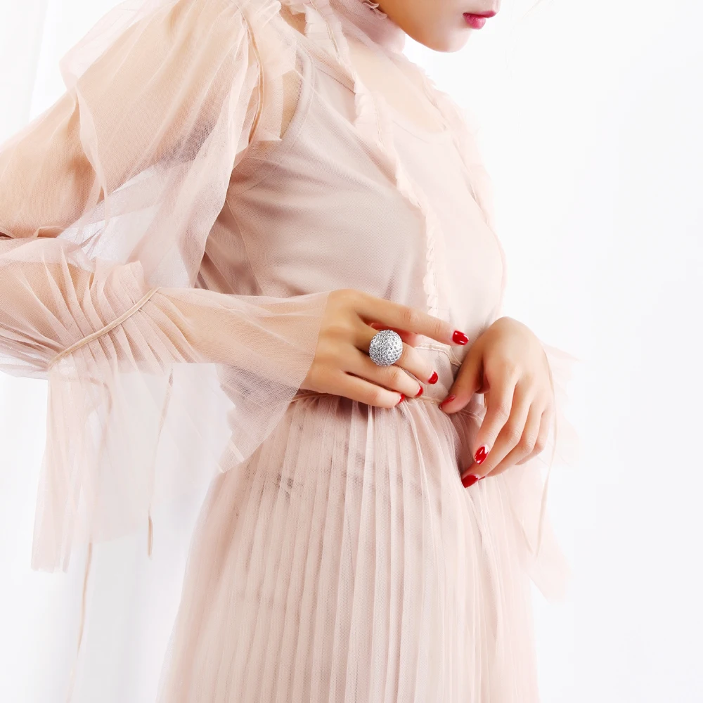 New Gold Color Zircon Big Ring For Woman Mushroom Design Clear Crystal Allied Eexpress Female Copper Statement Jewelry