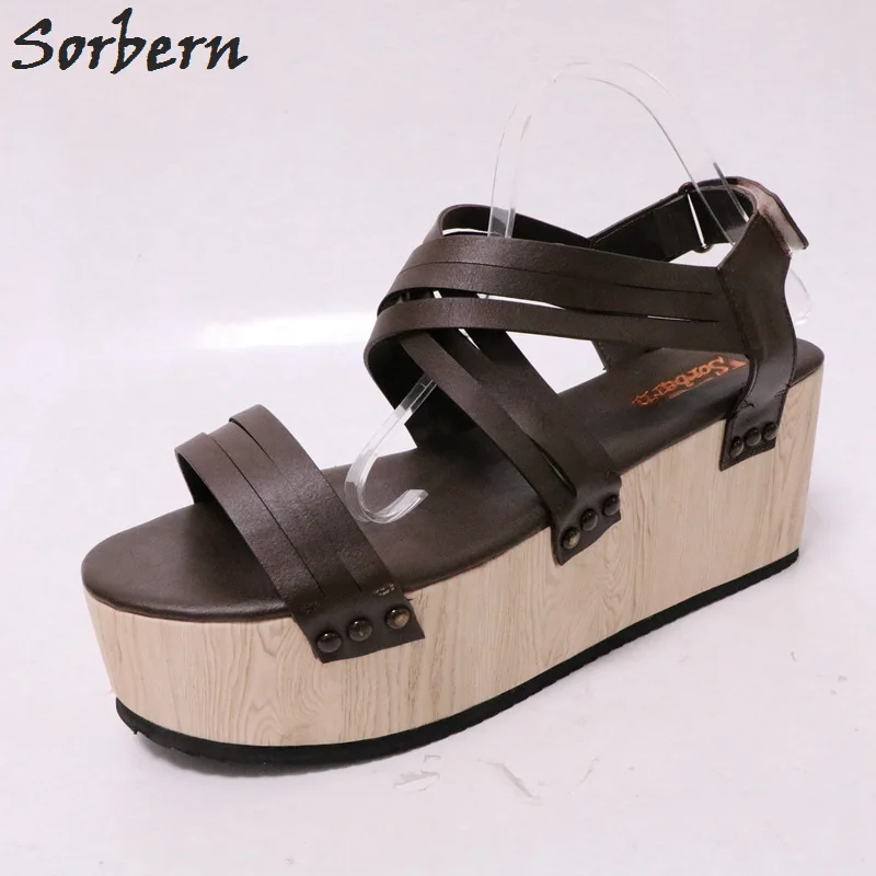 

Sorbern Deep Brown Wedge High Heel Sandals Women Cross Straps Slingback Ladies Wedges Shoes For Women Summer Heels Plus Size 12