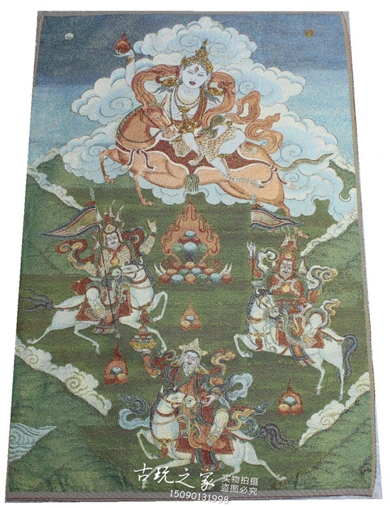 36inch Tibet Silk embroidery gold silk embroidery,Horseback riding,manjusri bodhisattva Buddha statue Thangka Paintings Mural