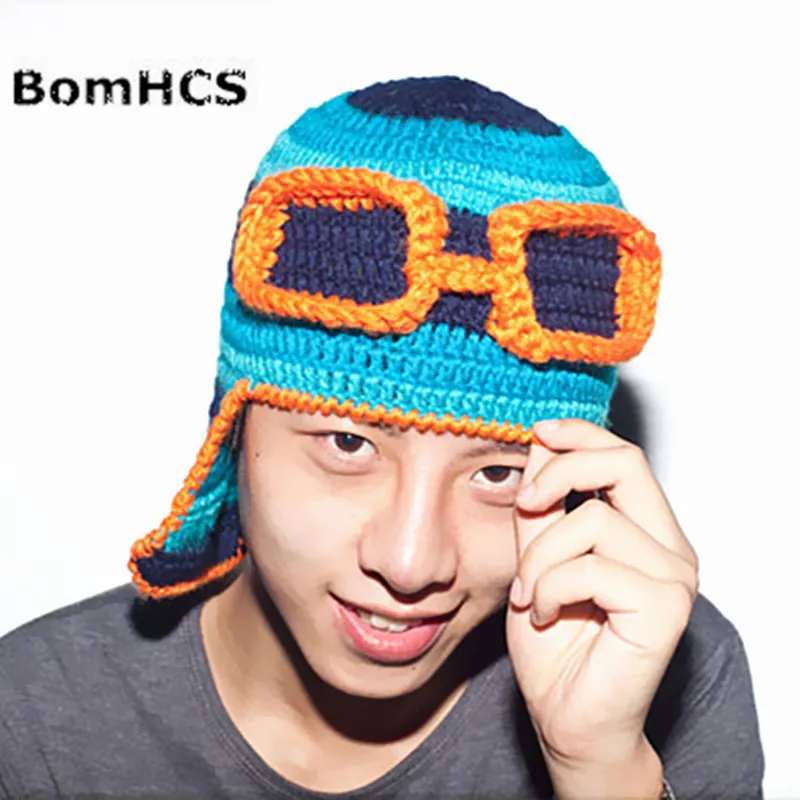

Funny Retro Pilot Beanie Lei Feng's Hat Handmade Knitted Winter Thick Cap Gift
